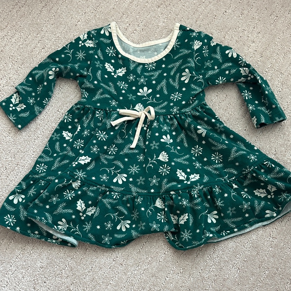Eleanor Rose Holiday Holly Floral Green Kids Dress